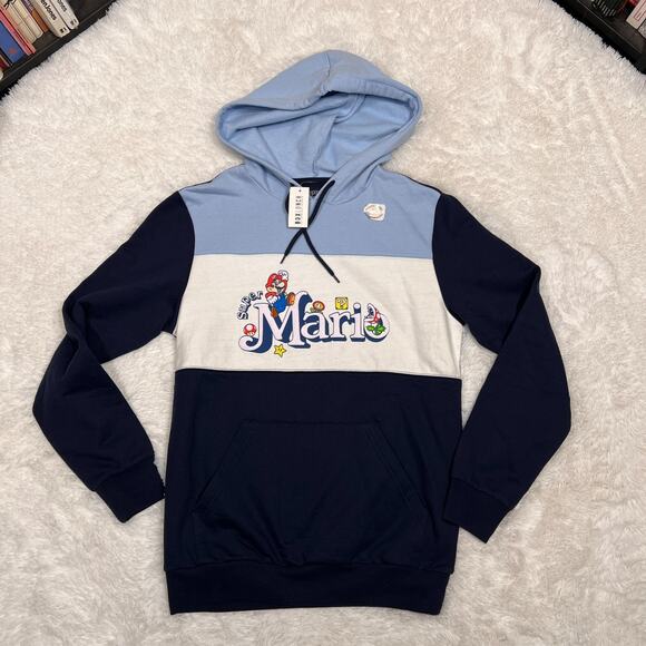 NINTENDO SUPER MARIO ICONS COLOR BLOCK HOODIE SIZE SMALL - Picture 1 of 4